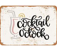 Vintage Metal Sign - Cocktail O'clock Wall Decor 12"x8"