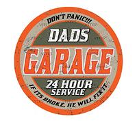 Vintage Metal Sign DADS GARAGE 14 inch ROUND Home Decor Inside Outside Bar Kitchen Pub Decorative Plaques