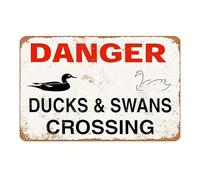 Vintage Metal Sign DANGER DUCKS & SWANS CROSSING Tin Sign Aluminum Sign Christmas Decor Retro Wall Decor For Home Coffee Bar 8x12 inch