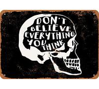 Vintage Metal Sign - Don't Believe Everything You Think Skull (Black) Wall Decor 8X12 Inch