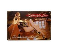 Vintage Metal Sign, Midnight Spike Woodies Pin Up Girl Tin Sign, Funny Decorative Poster for Home Man Cave Bar Garden Garage Wall Plaque Iron Sign 30x20cm