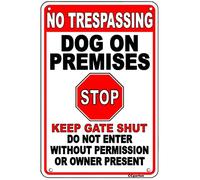 Vintage Metal Sign No Trespassing Dog On Premises Stop Keep Gate Shut Or Decal Cute Sign Valentine's Day Decoration Gift Room Wall Bathroom Decoration for Her Aluminum Metal Sign 8X12 Inches