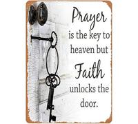Vintage Metal Sign Prayer Is The Key But Faith Unlock The Door Tin Sign Retro Plaque Art Home Kitchen Garden Cafe Man Cave For Wall Decor 8x12 Inch