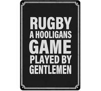Vintage Metal Sign Rugby A Hooligans Game Played By Gentlemen Metal Plaque Wall Decor Signs for Home Office Bar Pub Cafe Gymnasium Man Cave Retro Tin Plaque Decor 8"x12"
