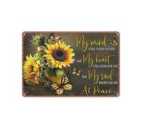 Vintage Metal Sign Sunflower Butterfly My Mind Still Talks to You tin Sign Sunflower and Butterflies Wall Art Aluminum Sign for Bathroom Kitchen Home Bar Cafe Garage Man Cave 8" x 12"