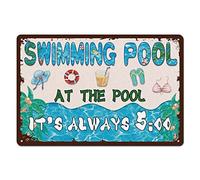 Vintage Metal Sign Swimming Pool Rules Signs At The It's Always 5:00 Decorations For Wall Party Beach 8x12 Inch