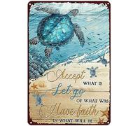 Vintage Metal Sign Turtle Ocean Wall Art Inspirational Quotes Bathroom Wall Art Decor Funny Tin Signs For Garage Bathroom Living Room Man Cave Bar 14x20cm