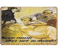 Vintage Metal Sign War WWII Britain Keep mum she's not so dumb!Careless Talk Costs Lives,Poster Artwork Framed Wall Art Print Library Bar Cafe Living Room Art Wall Decoration 12×8 inch
