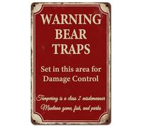Vintage Metal Sign Warning Bear Traps Set In This Area For Damage Control Rustic Tin Signs Warning Poster for Home Garden Bars Farm Store Club Man Cave 8x12 Inch