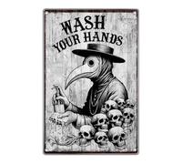 Vintage Metal Sign Wash Your Hands Plague Doctor Wall Art Print Decor Home Lover Gifts Guest 8 x 12 Inch Metal Kitchen