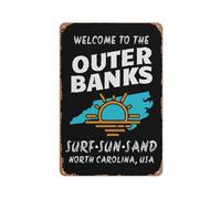 Vintage Metal Sign Welcome To The Outer Banks North Carolina Surf Sun Sand Tin Signs Retro Wall Decor Home Bar Kitchen Coffee Man Cave Garage Wall Decor Art Tin Sign 12x16 Inch