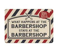 Vintage Metal Sign What Happens at The Barbershop Stays at The Barbershop Tin Sign Barber Shop Decoration Garage Decor Man Cave Sign Wall Art Thick Tinplate Print Poster Wall Decoration 12x8In