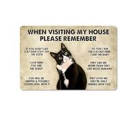 Vintage Metal Sign When Visiting My House Please Remember Rules Sign Art Funny Cat Metal Poster for Home Kitchen Bar Pub 12 X 8 Inches