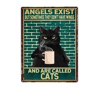 Vintage Metal Signs Angels Exist But Sometimes They Don'T Have Wings Called Cats Signs Funny Tin Sign Retro Black Cat Decor Cat Lovers Gift Wall Art For Home Bar Restaurant Cafe Kitchen Shop Office