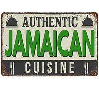 Vintage Metal Signs Authentic Jamaican Cuisine Tin Sign Retro Poster Wall Art Decor Plaque for Home Bar Cafe Club Dinning Room Garage Restaurant 12x8 inch