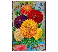 Vintage Metal Signs - Dahlias Flowers Seed Packet Tin Sign Poster Wall Art Decor Plaque for Home Bar Pub Club Cafe Garden Gift 8x12 inch