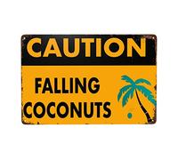 Vintage Metal Signs - Exotic Landscapes with Iconic Throw Charm for Coffee Shops, Bars & Parties. Coastal Scenes, Funny Party Banners & Yard Decorations. 8x12 inch, Caution: Falling Coconuts