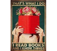Vintage Metal Signs for Man Cave Books Poster for Girls That's What I Do I Read Book and I Know Things Tin Sign Kitchen 8x12 Inch