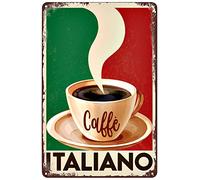 Vintage Metal Signs Italian Coffee Tin Sign Italiano Caffe Italy Flag Background Poster Wall Art Decor Plaque for Home Kitchen Bar Pub Cafe Club Office Shop Restaurant Garage Gift 8x12 inch
