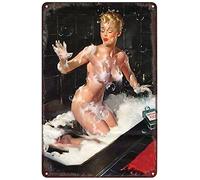 Vintage Metal Signs Pin Up Girl Sexy Lady Poster Naked Woman Bubble Bath Tin Sign Wall Art Decor Plaque for Home Bar Pub Club Cafe Living Room Bathroom Garage Man Cave 8x12 inch