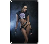 Vintage Metal Signs Pinup Girl Tin Sign Sexy Hot Woman with Gun Poster Wall Art Decor Plaque for Home Bar Pub Cafe Club Bathroom Garage Man Cave 8x12 inch