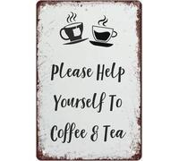 Vintage Metal Signs Please Help Yourself To Coffee & Tea Print Coffee Decor Retro Poster Plaque Wall Art Tin Sign Funny Decorations For Bar Pub Cafe Farm Room Office Wall Decor 8x12 Inch