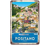 Vintage Metal Signs Positano Travel Poster Amalfi Coast Italy Tin Sign Wall Art Decor Plaque for Home Pub Bar Cafe Club Office Hotel Bathroom Shop Garage 8x12 inch