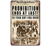 Vintage Metal Signs Prohibition End At Last Newspaper Poster 1933 Repeal Tin Sign Wall Art Decor Plaque for Home Beer Bar Pub Cafe Club Office Hotel Shop Garage Living Room 8x12 inch