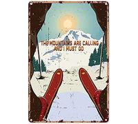 Vintage Metal Signs Vintage Ski Signs The Mountains are Calling Skiing Metal Sign Decor Tin Aluminum Sign Rustic Wall Art Metal Poster 8x12 inch