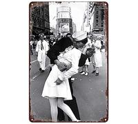 Vintage Metal Signs VJ Day Sailor Kissing Nurse Tin Sign Romantic Kissing Black and White Poster Wall Art Decor Plaque for Home Bar Pub Club Cafe Living Room Bedroom 8x12 inch