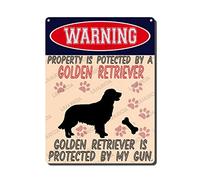 Vintage Metal Signs Warning Property Is Potected By A Golden Retriever Is Protected By My Gun The garage Nostalgic Vintage indoor Metal Wall Decor The mural 12x16 inch-Tin sign