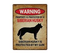Vintage Metal Signs Warning Property Is Protected By Siberian Husky Signs Funny Warning Tin Sign Retro Gate Fence Decor,Dogs Lovers Gift Wall Art For Garden Yard Fam Outdoor House Signs 12x16in