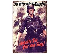 Vintage Metal Signs - WW2 German Soldier Poster - Work for Victory As We Fight Tin Sign Wall Art Decor Plaque for Home Bar Pub Club Cafe Living Room Bedroom 8x12 inch