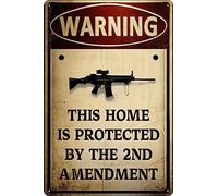 Vintage Metal Tin Plaque Sign Warning This Home is Protected by The 2nd Amendment Tin Sign for Home Bar Kitchen Pub Wall Decor Signs 8"x12"