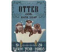 Vintage Metal Tin Plaque Signs Retro Signs Bath Soap Wash Your Hands Tin Sign, Otter Bathroom Tin Sign, Otter Lover Gift, Otter Wall Art, Bathroom Toilet Decor Metal Tin Sign 8X12inch
