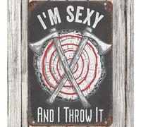 Vintage Metal Tin Sign,12x8 IN Decor Sexy Axe Thrower Throwing Garage Wall Old Tin Sign Wall Poster Decor Funny Retro Bar Coffee Club Pub Gift Wall Decor Sign 8x12 Inch