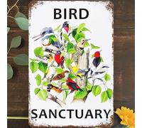 Vintage Metal Tin Sign 8"x12", Bird Sanctuary Wall Art Decor, Birds On Tree Poster for Home Living Room Bedroom Garden Garage Cafe Bar Pub