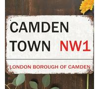 Vintage Metal Tin Sign 8"x12", Camden Town Nw1 Wall Art Decor, London Street Market London Borough Of Camden Poster for Home Living Room Bedroom Garden Garage Cafe Bar Pub
