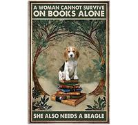Vintage Metal Tin Sign 8"x12" for A Woman Cannot Survive On Books Alone She Also Needs A Beagle Gifts Aluminum Tin Sign Yard Signs Halloween Christmas Decor for Cafe Bar Bedroom Home