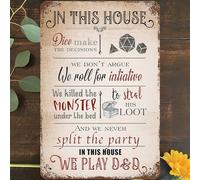 Vintage Metal Tin Sign 8"x12", In This House We Play D&D Wall Art Decor, Dungeons And Dragons Pathfinder Dungeon Master Poster for Home Living Room Bedroom Garden Garage Cafe Bar Pub