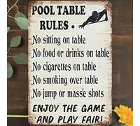 Vintage Metal Tin Sign 8"x12", Pool Table Rules Wall Art Decor, No Sitting On Table,No Food Or Drinks On Tale,Enjoy Game And Play Fair Poster for Home Living Room Bedroom Garden Garage