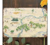 Vintage Metal Tin Sign 8"x12", Vintage Nursery 100 Acre Woods Wall Art Decor, Hundred Acre Wood Cartoon Bear Map Photo Background Poster for Home Living Room Bedroom Garden Garage Cafe Bar Pub