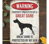 Vintage Metal Tin Sign 8"x12", Warning Wall Art Decor, Beware Of Great Dane,Property Protected By A Great Dane Dog Poster for Home Living Room Bedroom Garden Garage Cafe Bar Pub