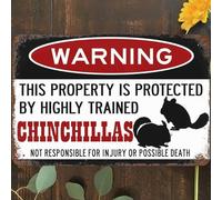 Vintage Metal Tin Sign 8"x12", Warning Wall Art Decor, Funny Chinchillas Exotic Pet This Property Is Protected By Highly Trained Poster for Home Living Room Bedroom Garden Garage Cafe Bar Pub