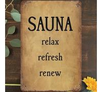 Vintage Metal Tin Sign 8"x12", Warning Wall Art Decor, Sauna Relax Refresh Renew Funny Spiritual Novelty Poster for Home Living Room Bedroom Garden Garage Cafe Bar Pub