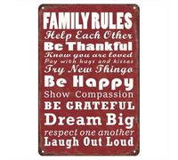 Vintage Metal Tin Sign 8x12 inch - Family Rules Help Each Other Be Thankful - Funny Wall Art - Indoor/Outdoor