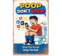 Vintage Metal Tin Sign 8x12 Inch - This Is A POOP DON'T LOOP Stop The Scroll Drop The Roll Wall Art Decor for Home Farmhouse Washroom Bathroom Gift