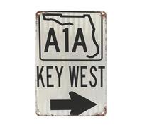 Vintage Metal Tin Sign A1A Road Wall Art Decor, Key West Florida Dot Ocean Beach Spring Break Surf Ski Hut Roadside Vintage Poster for Home Living Room Bedroom Garden Garage Cafe Bar Pub 8x12 Inch