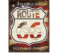 Vintage Metal Tin Sign America's Route 66 Mother Road USA Flag Home Bar Kitchen Pub Restaurant Wall Decor Signs 8 X 12 Inchinch