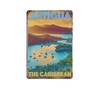 Vintage Metal Tin Sign,Antigua Caribbean Boats Sunset,Funny Bathroom Decor, Restroom Decoration, Funny Bathroom Wall Art Tin plaque(15x30cm)6x12 inch-C15